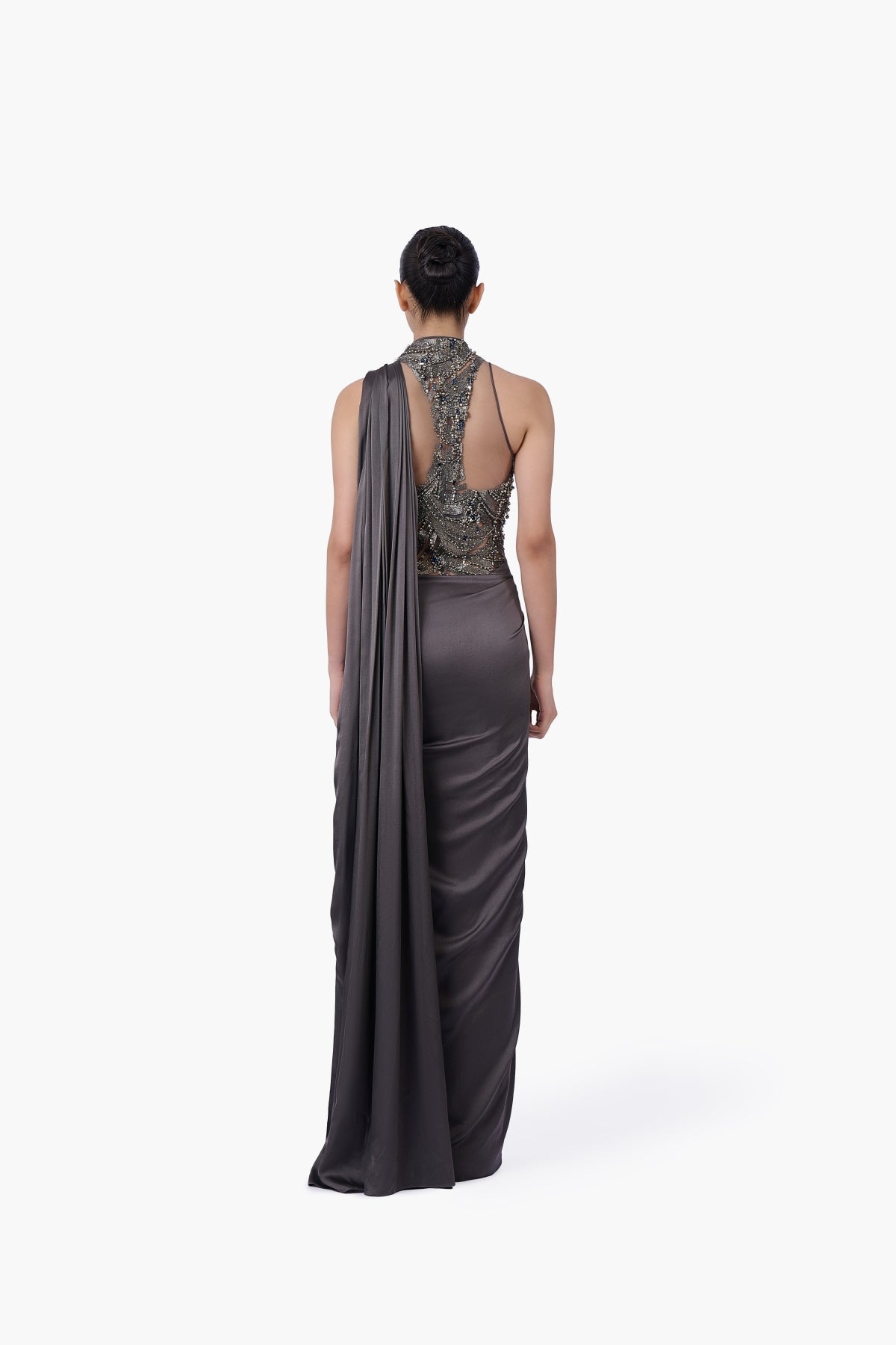 The High-Neck Embellished Saree Gown