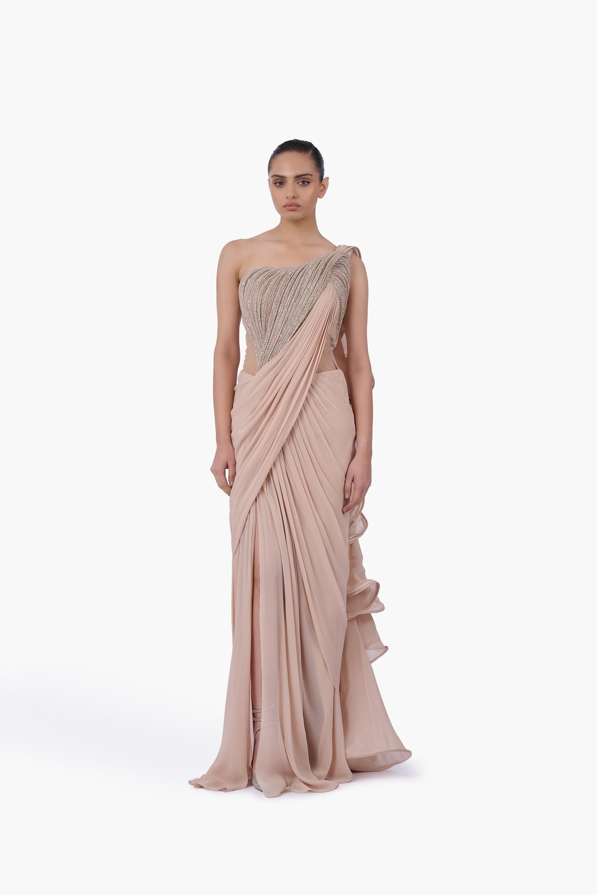 The Obsidian Sovereign Saree Gown