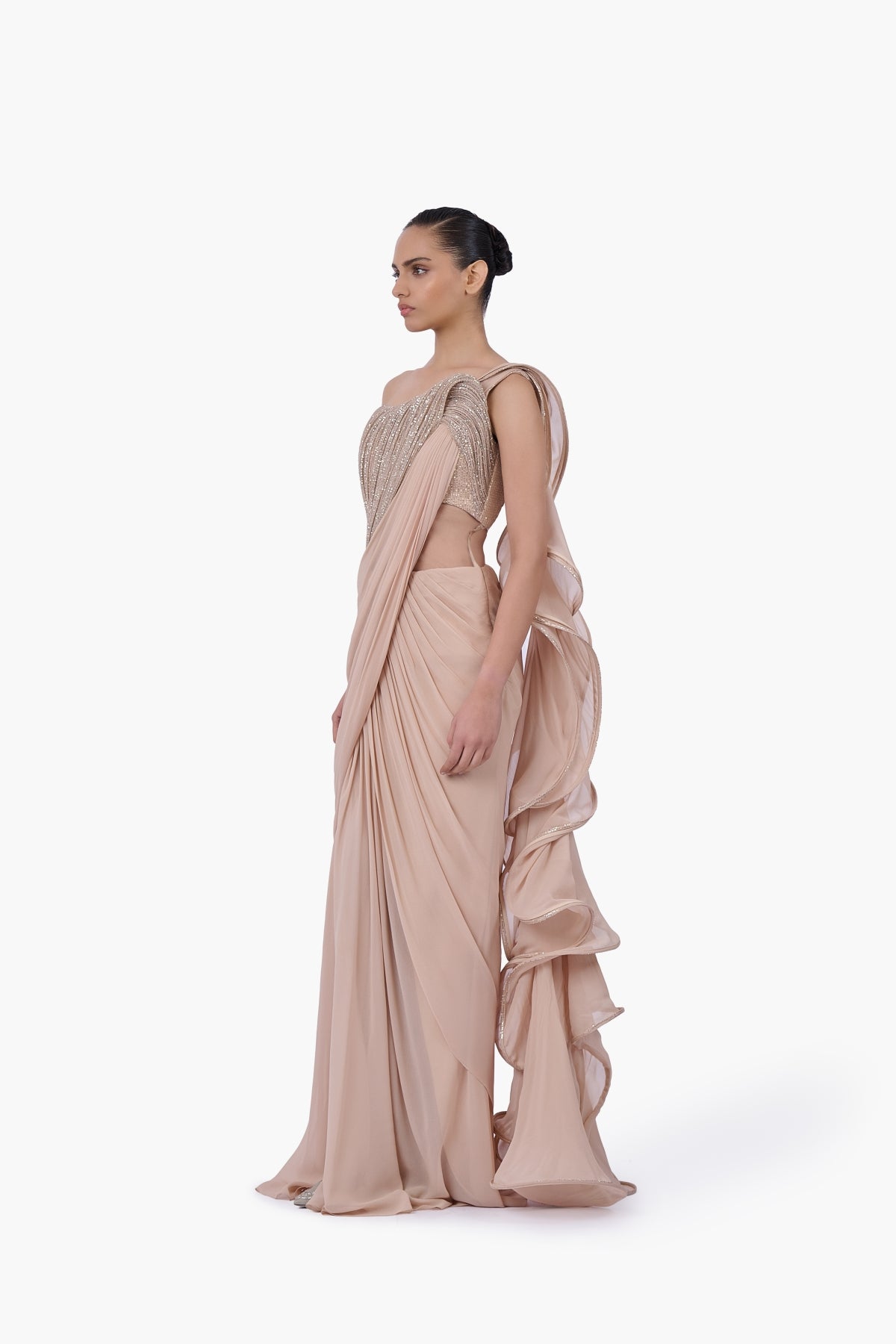 The Obsidian Sovereign Saree Gown