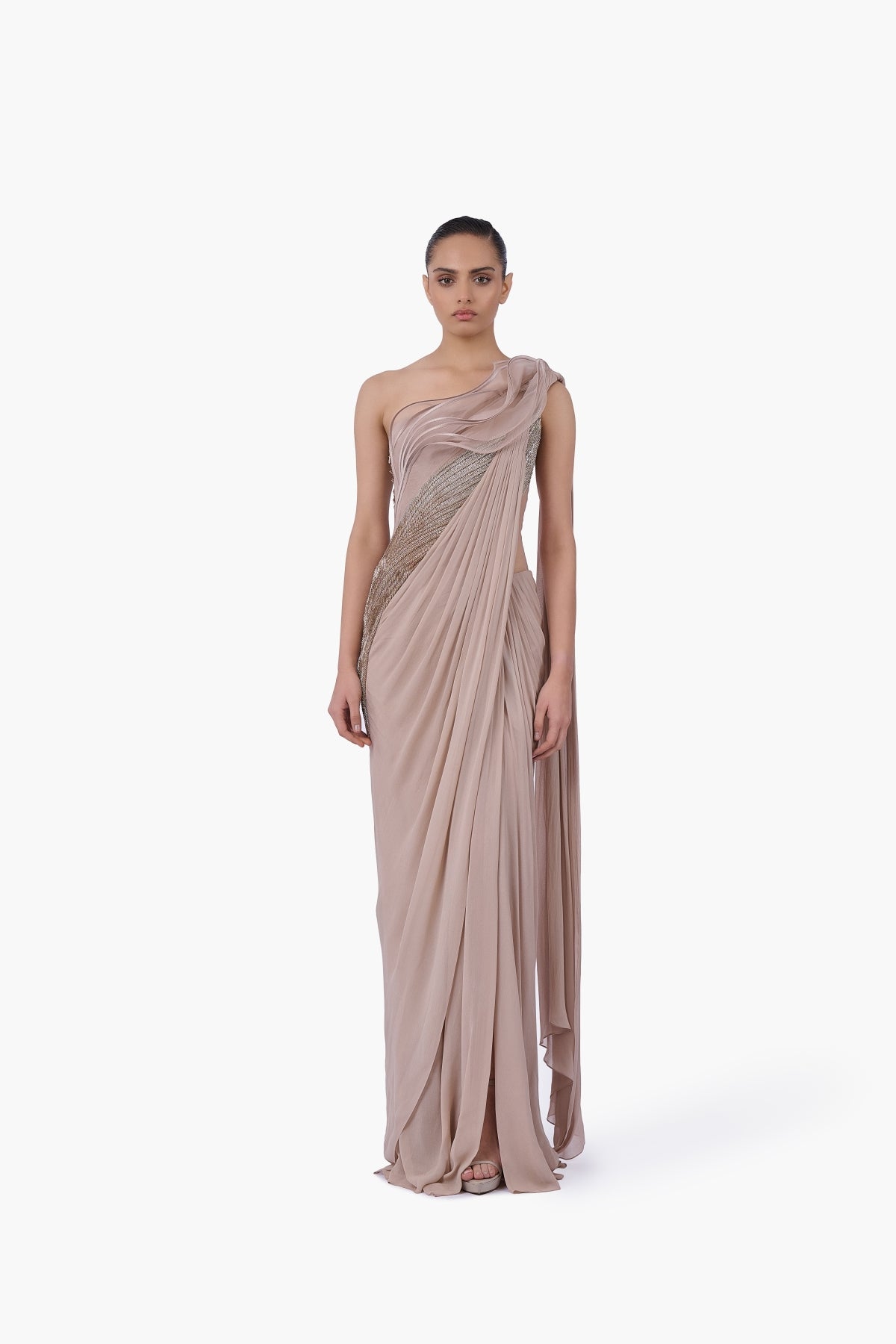 The Champagne Reverie Saree Gown