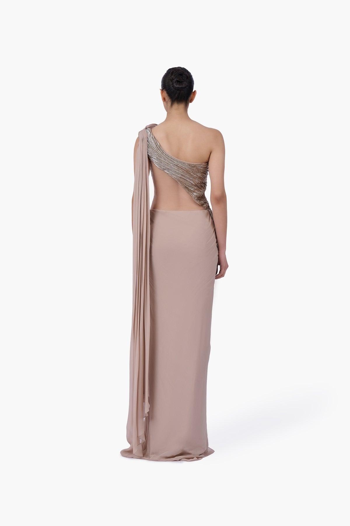 The Champagne Reverie Saree Gown