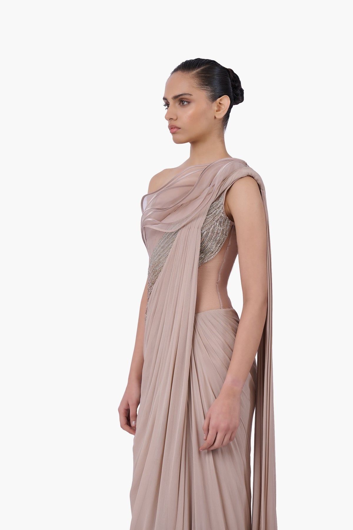 The Champagne Reverie Saree Gown