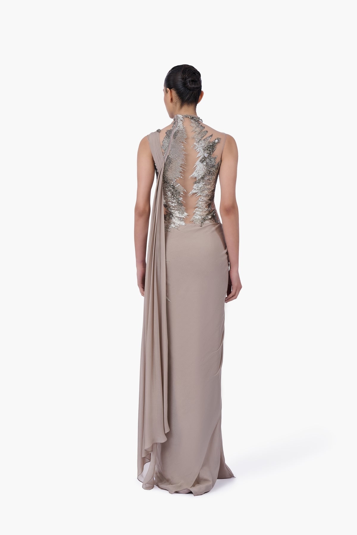 The Embellished Metallic Saree Gown