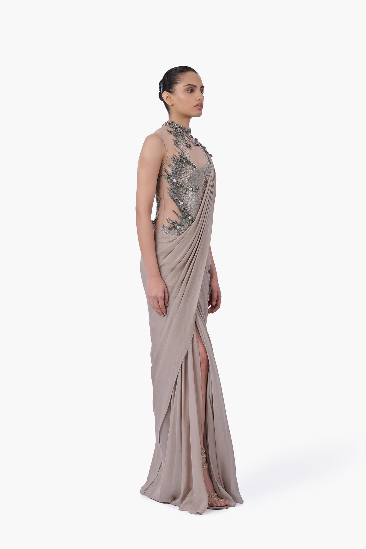 The Embellished Metallic Saree Gown