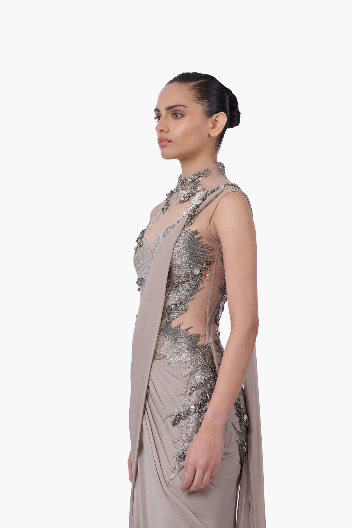 The Embellished Metallic Saree Gown