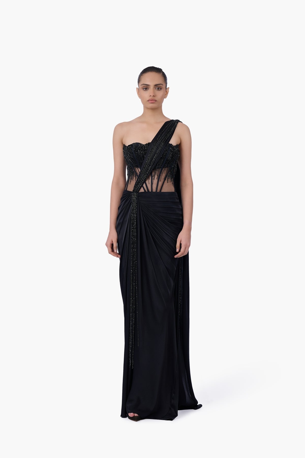 The Noir Embellished Saree Gown