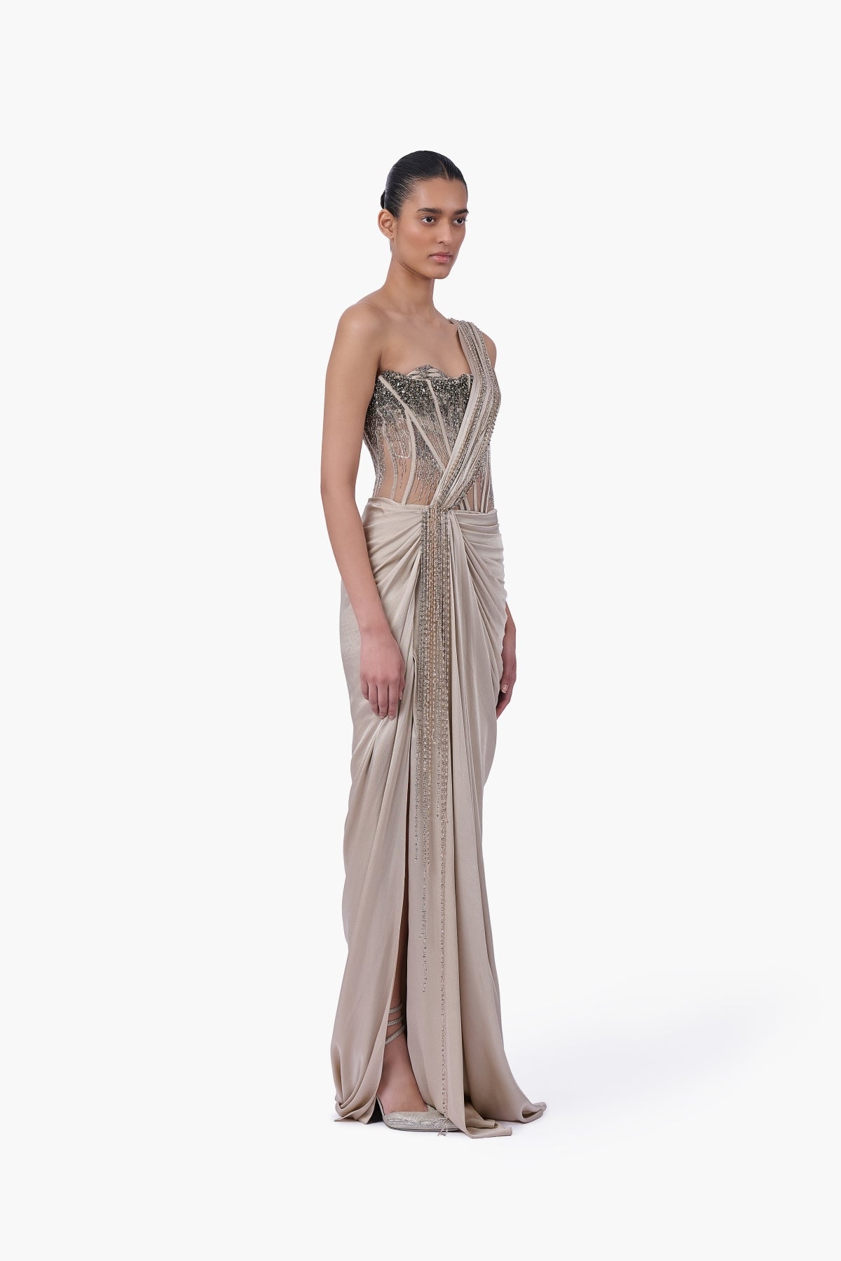 Corseted Crystal Saree Gown