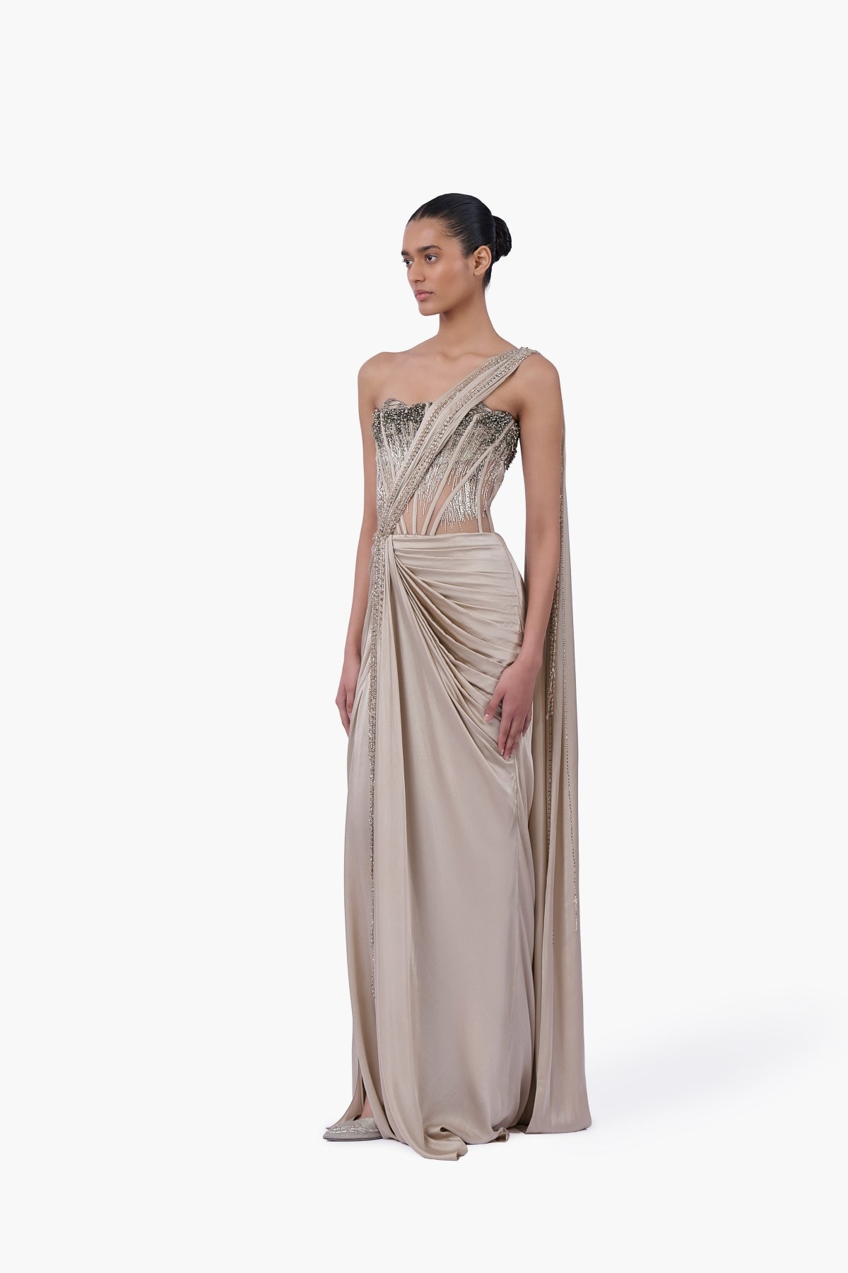 Corseted Crystal Saree Gown