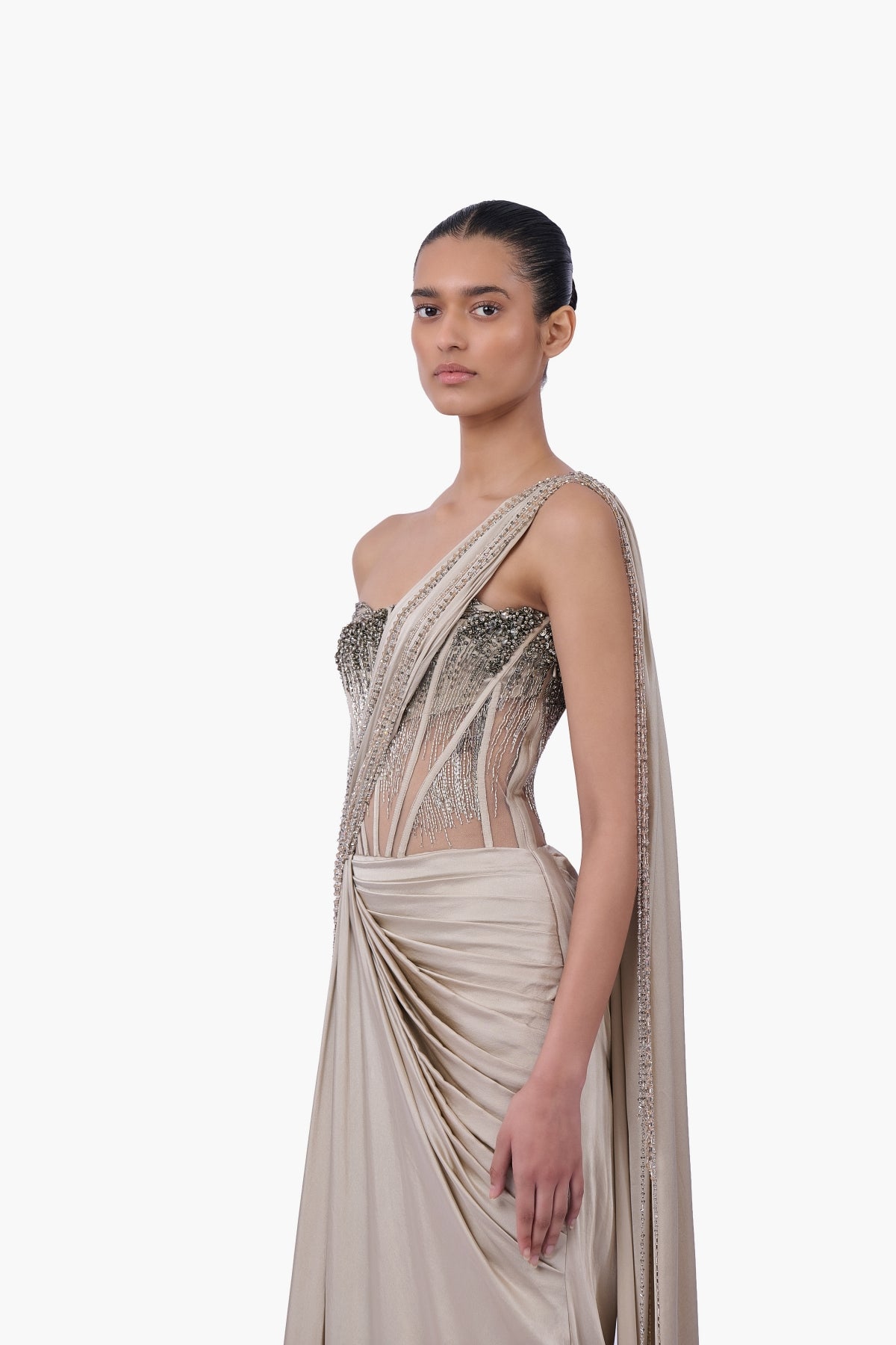Corseted Crystal Saree Gown