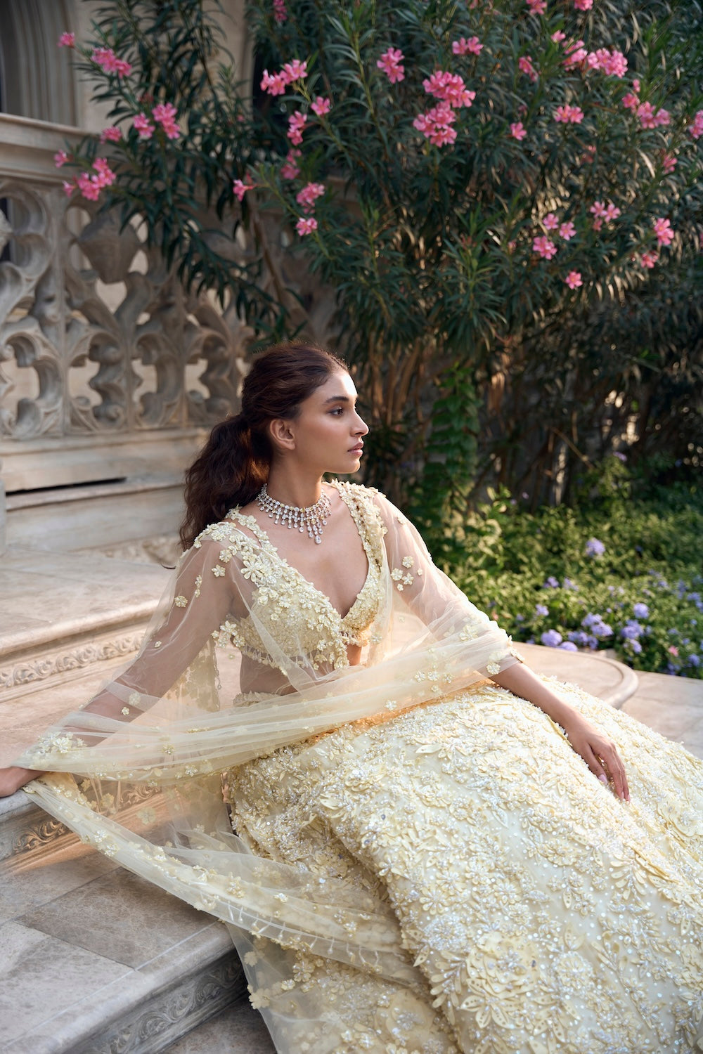 Yellow Three-Dimensional Lehenga Set