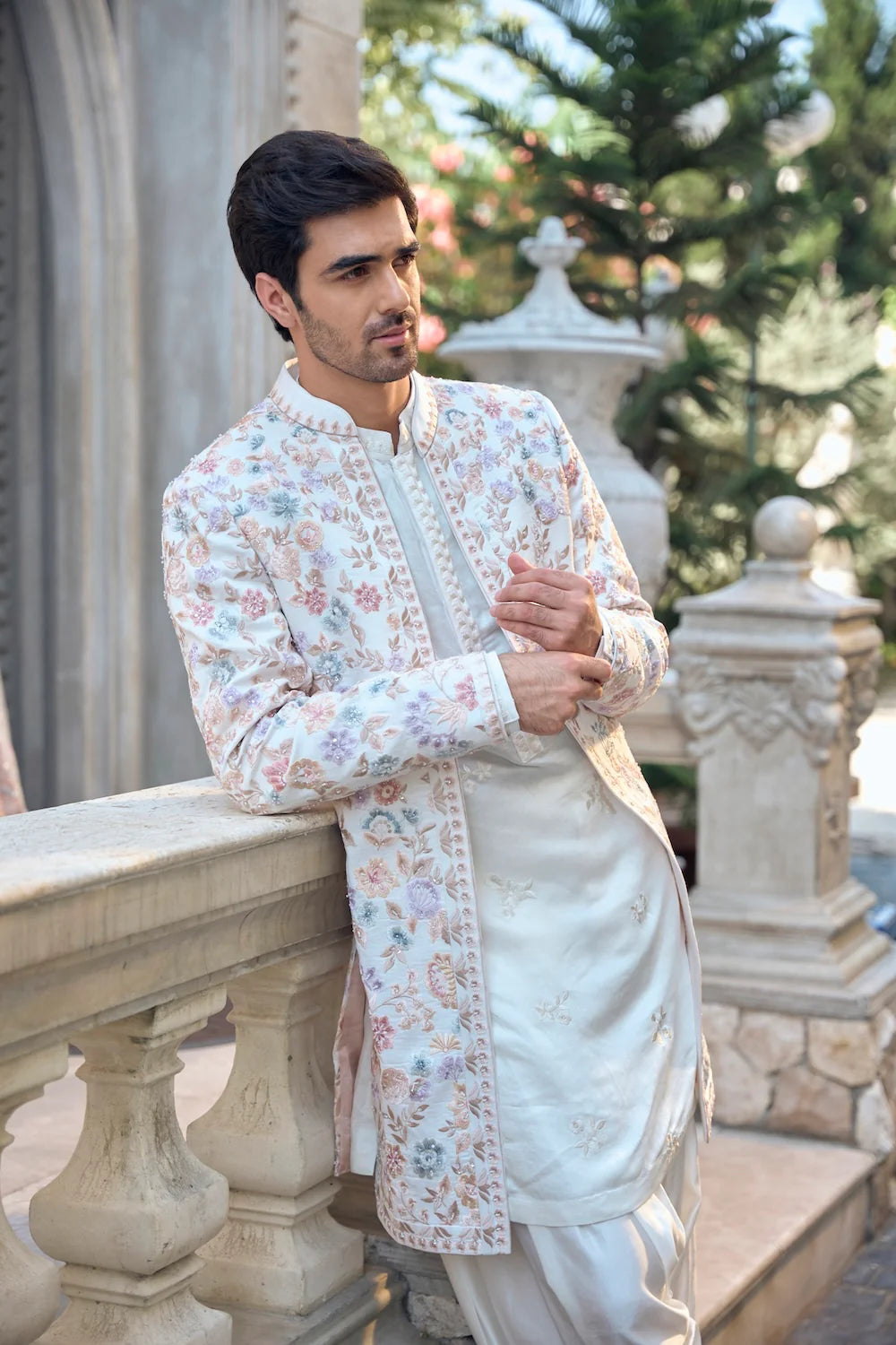 Multi-Coloured Open Sherwani Set