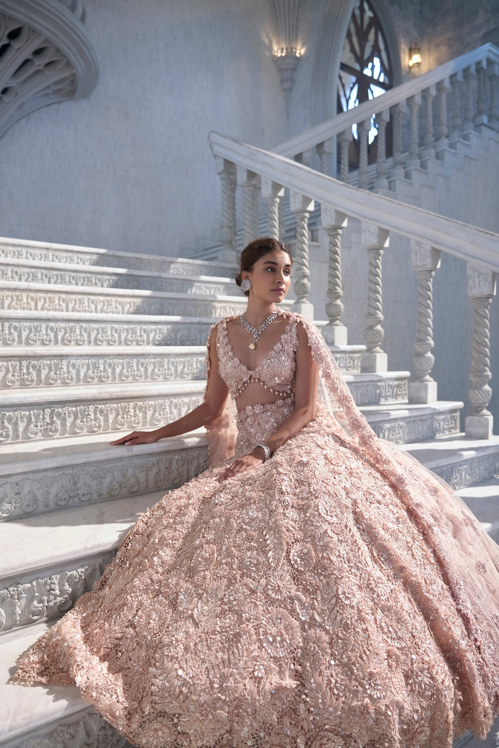 Powder Peach Cut Work Lehenga Set