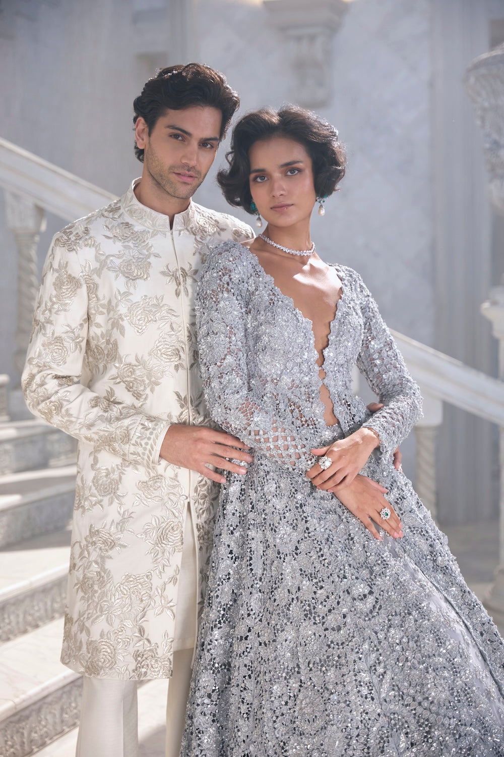 Silver Cut Work Jacket Lehenga Set