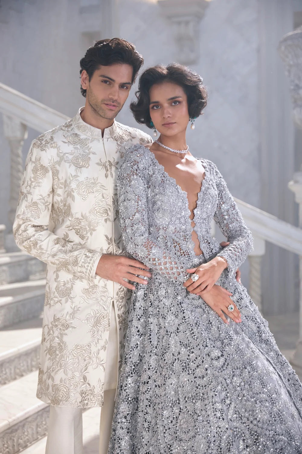 Gold Silver Sherwani Set