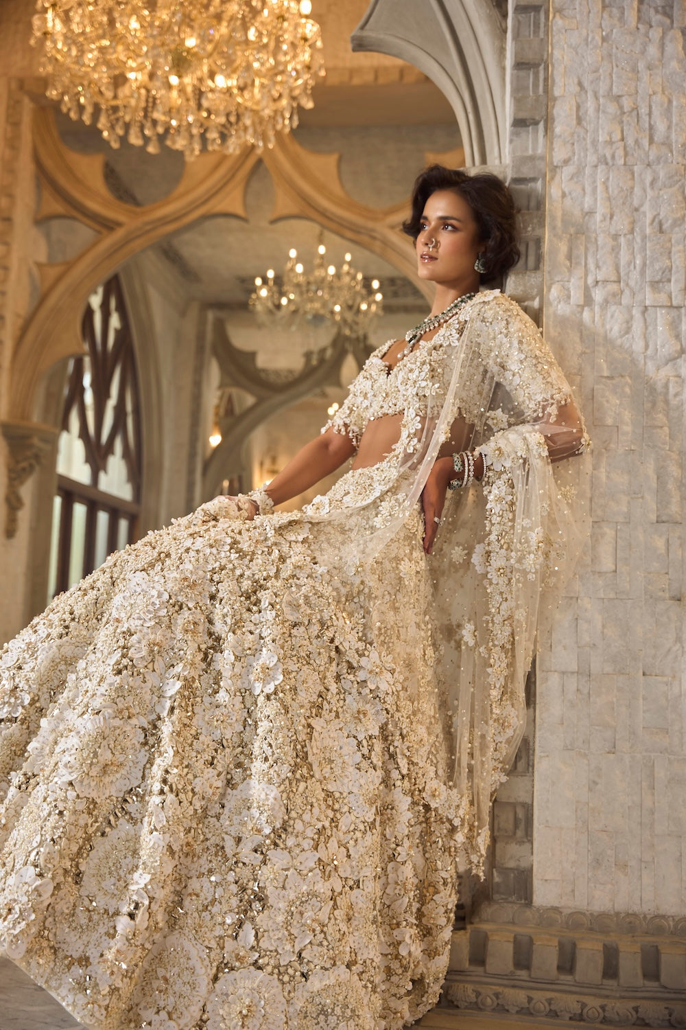 Ivory Gold Three-Dimensional Lehenga Set