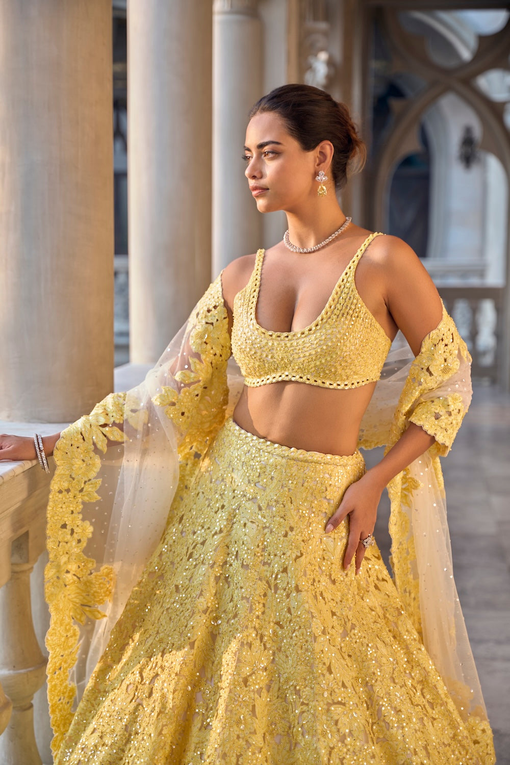 Yellow Cut Work Lehenga Set