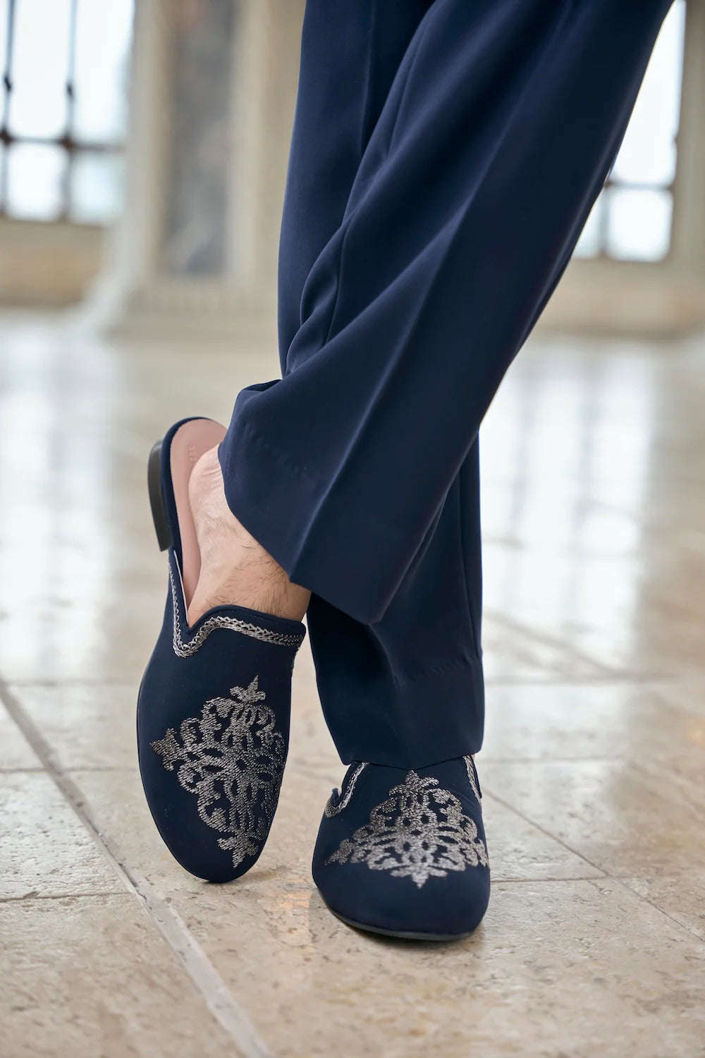 Navy & Silver Zari Sherwani Set