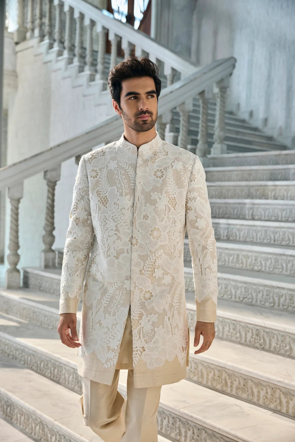 Nude Cut Work Sherwani Set