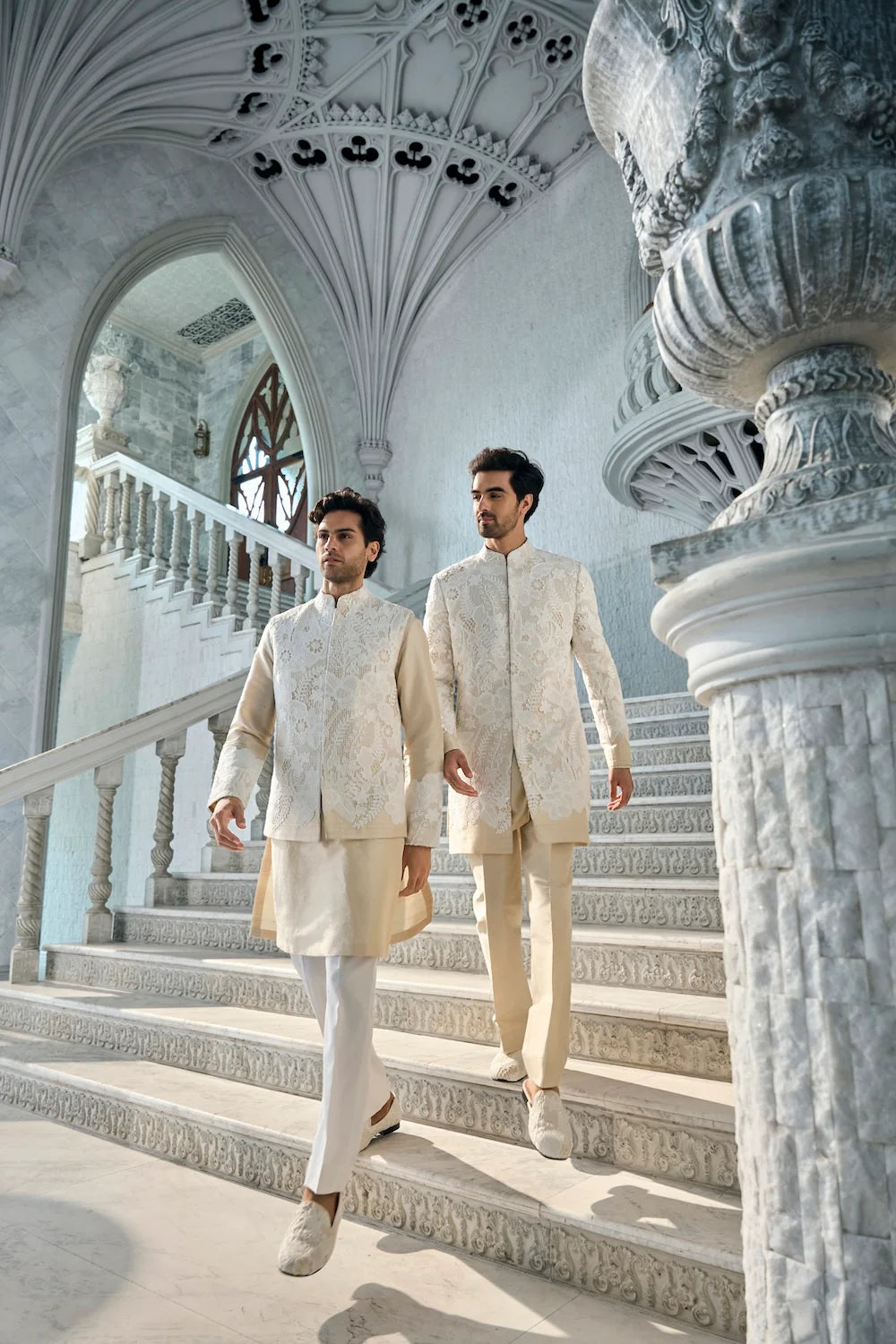 Nude Cut Work Sherwani Set