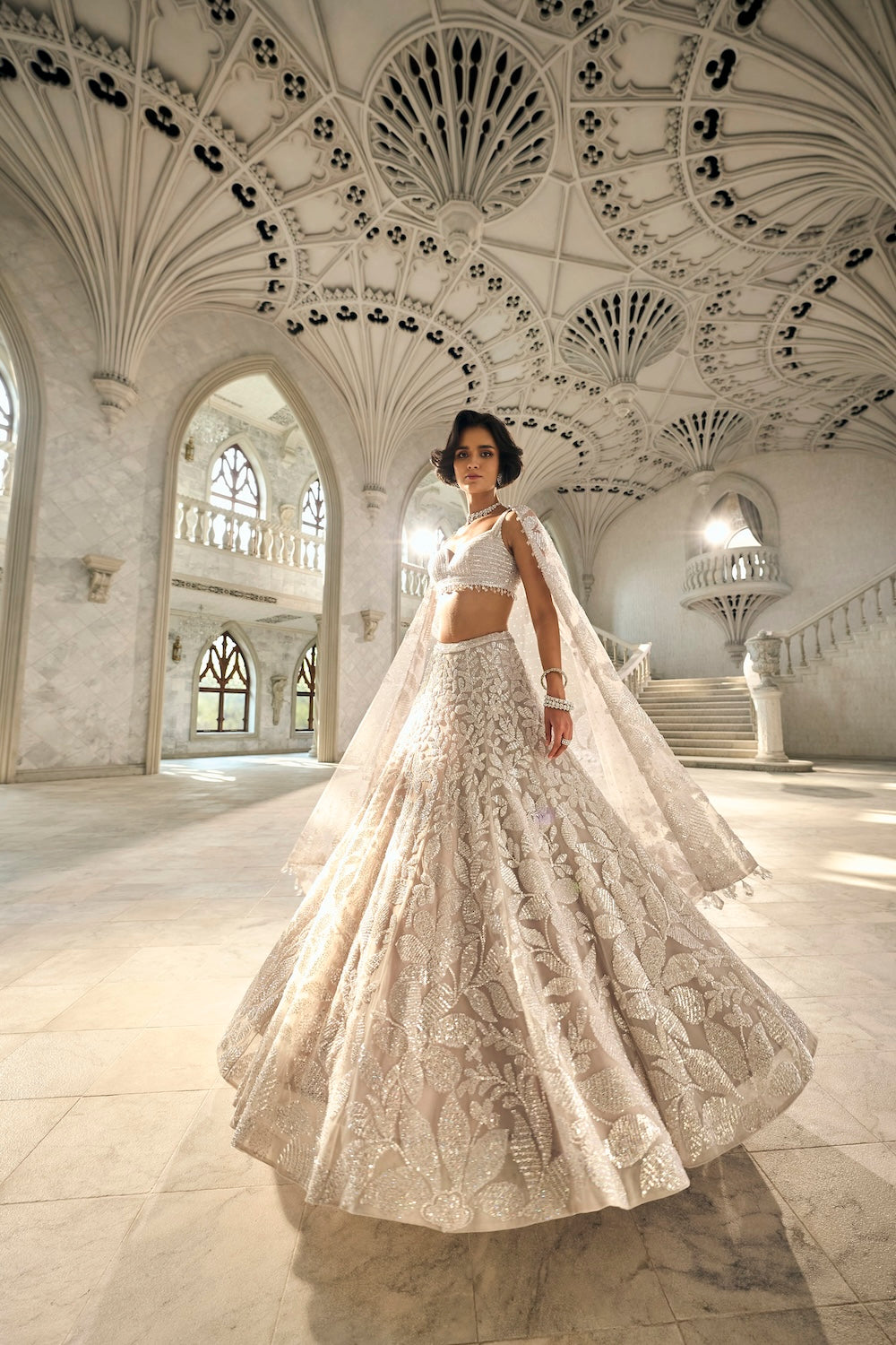 Silver Floral Lehenga Set