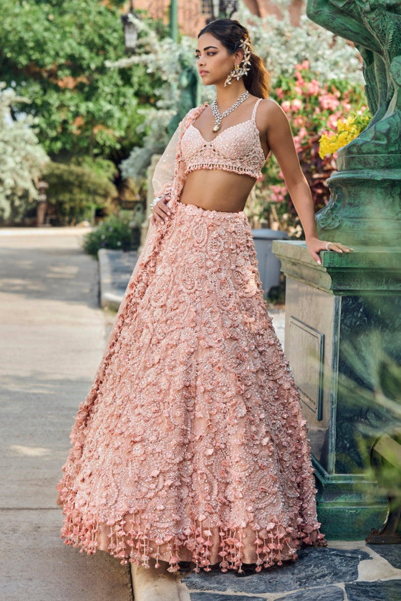 Peach Three-Dimensional Lehenga Set