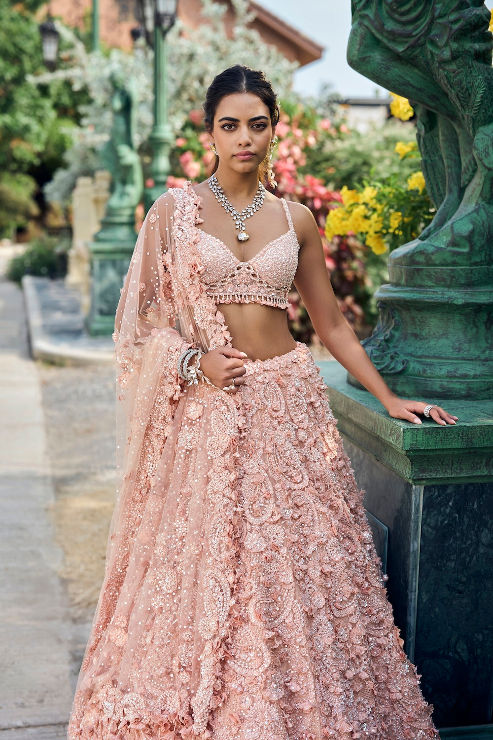 Peach Three-Dimensional Lehenga Set