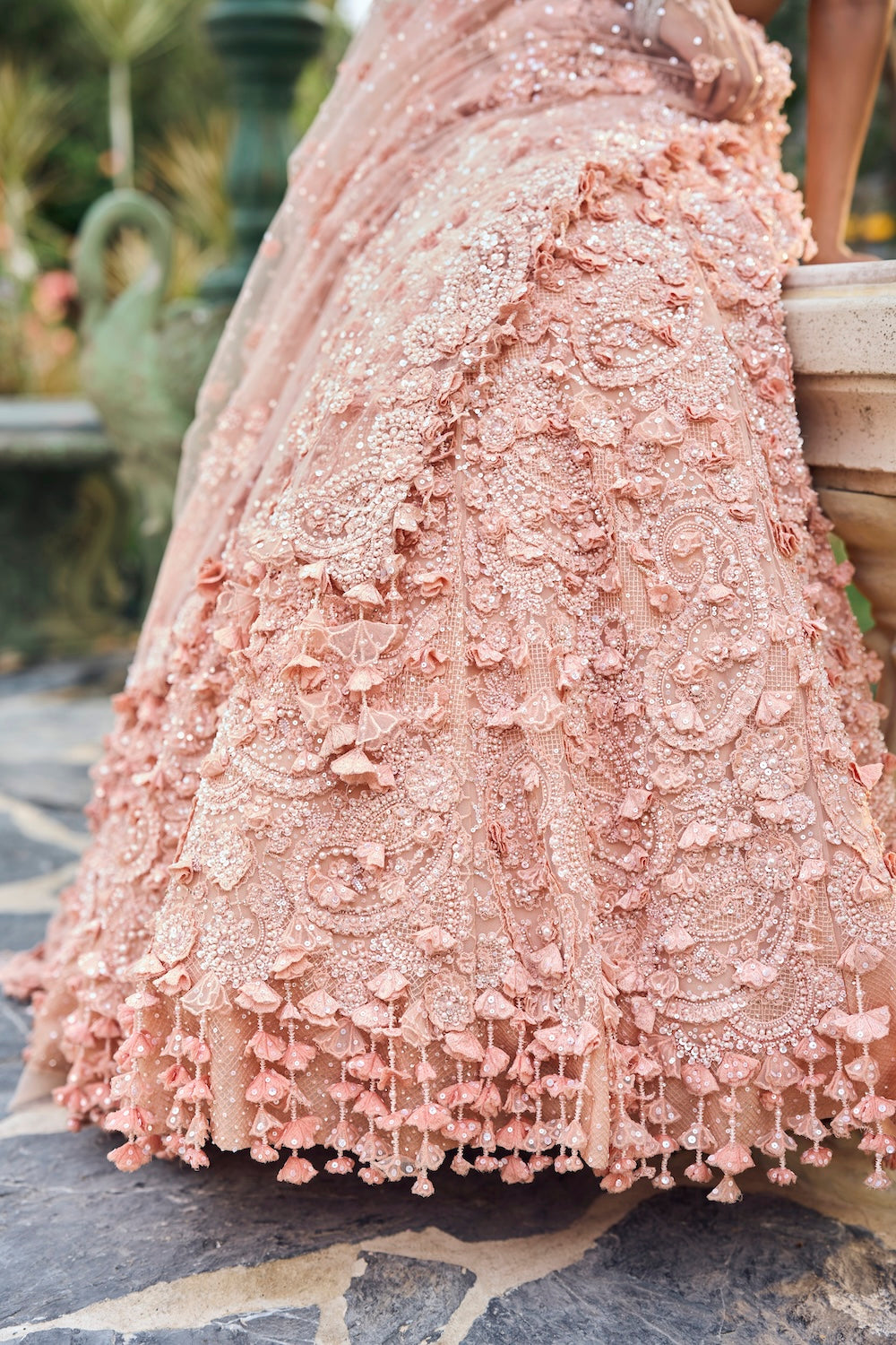 Peach Three-Dimensional Lehenga Set