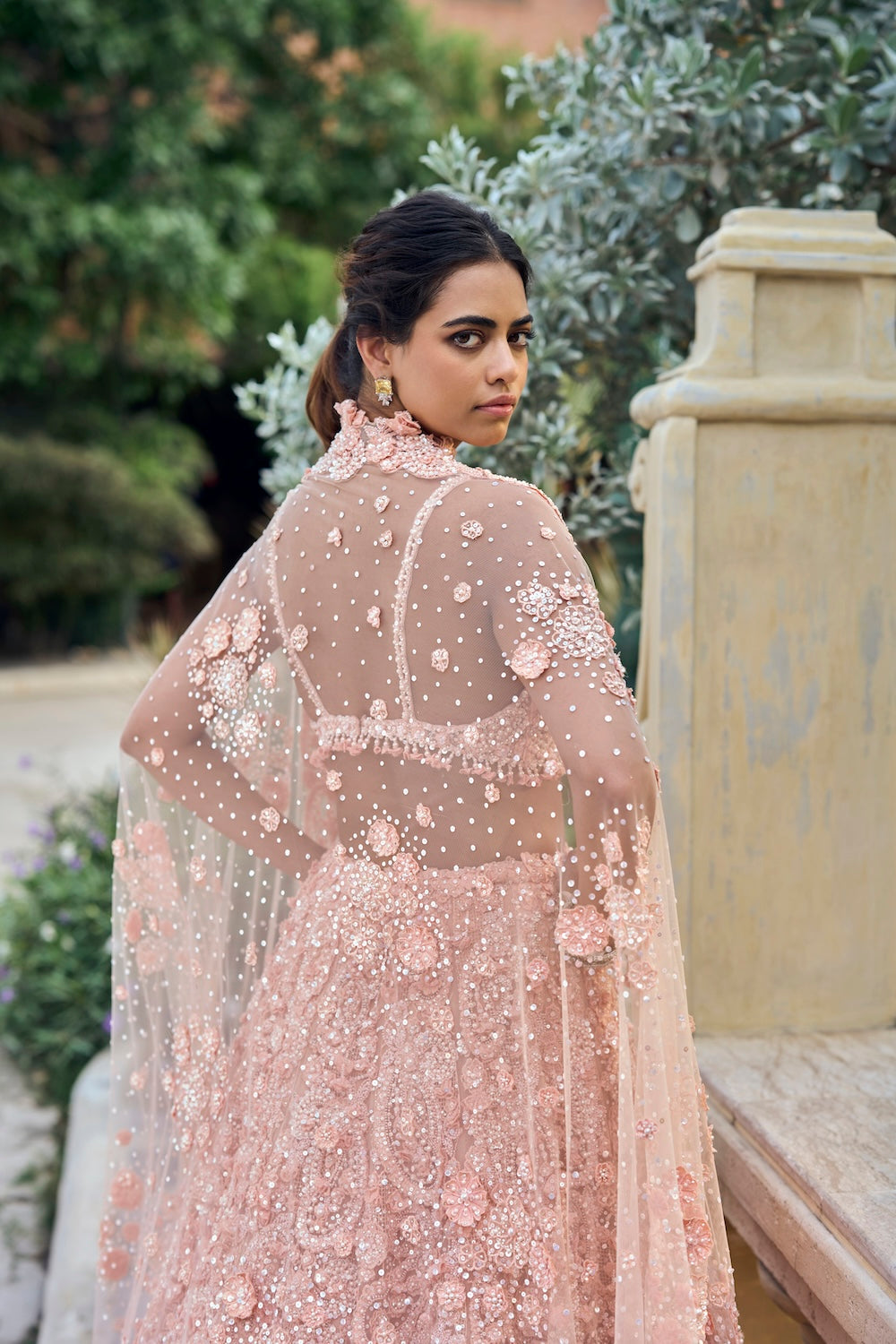 Peach Three-Dimensional Lehenga Set