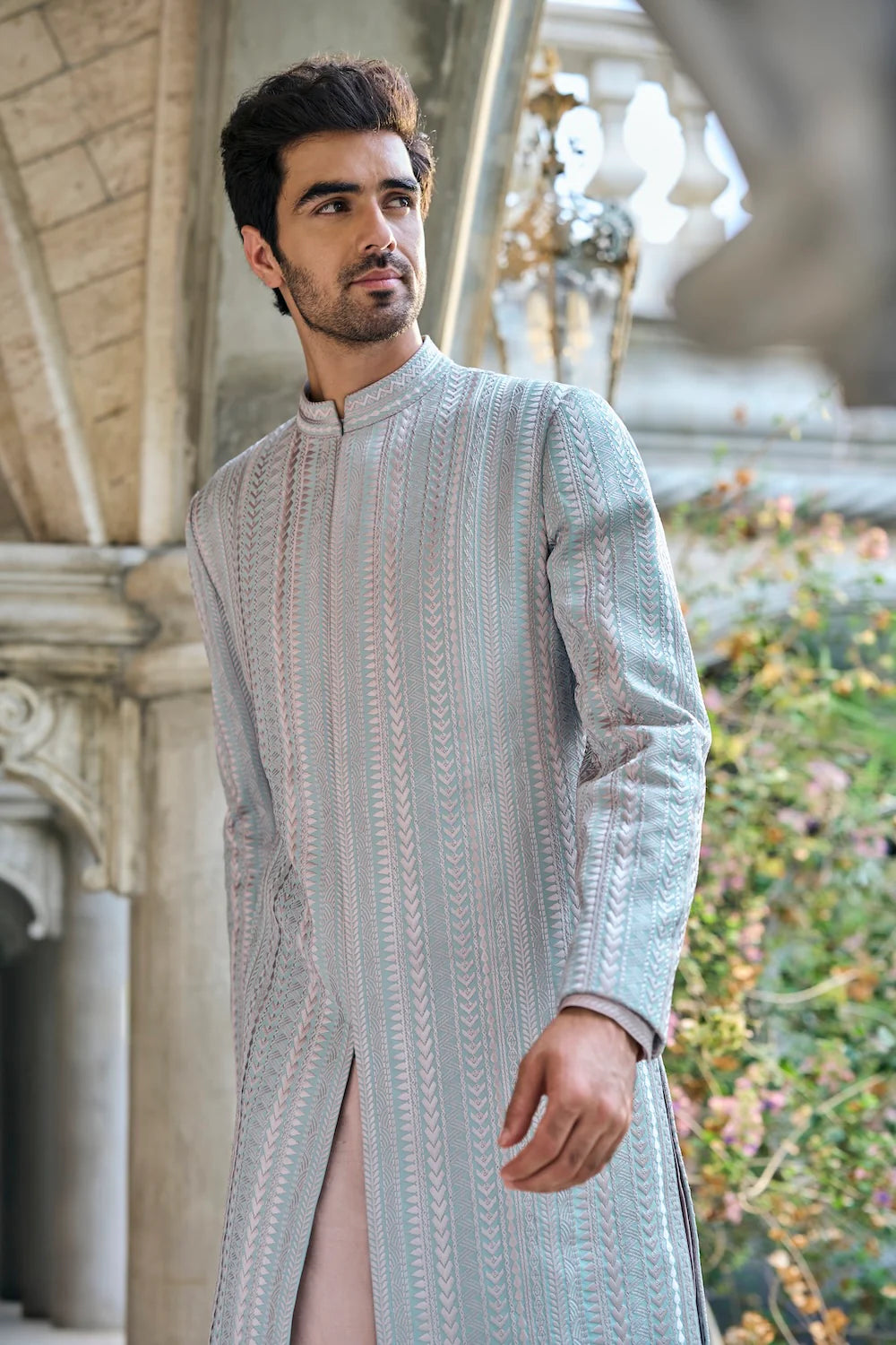 Sage Green Thread Work Sherwani Set