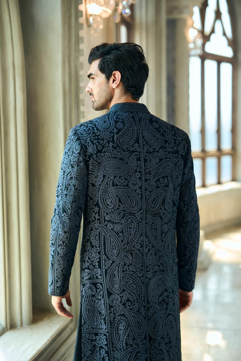 Charcoal Thread Work Sherwani Set