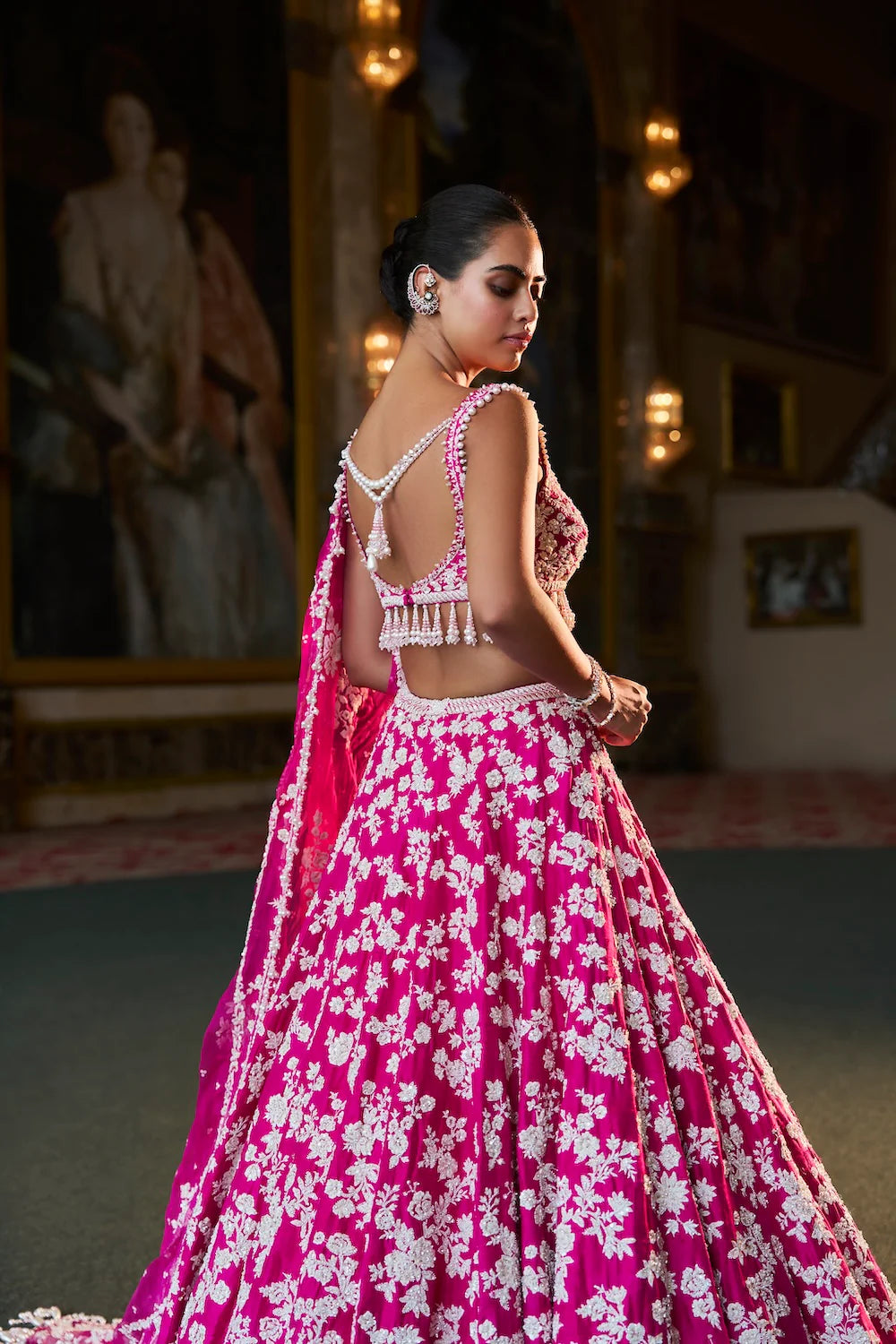 Fuchsia Pink Thread Work Lehenga Set