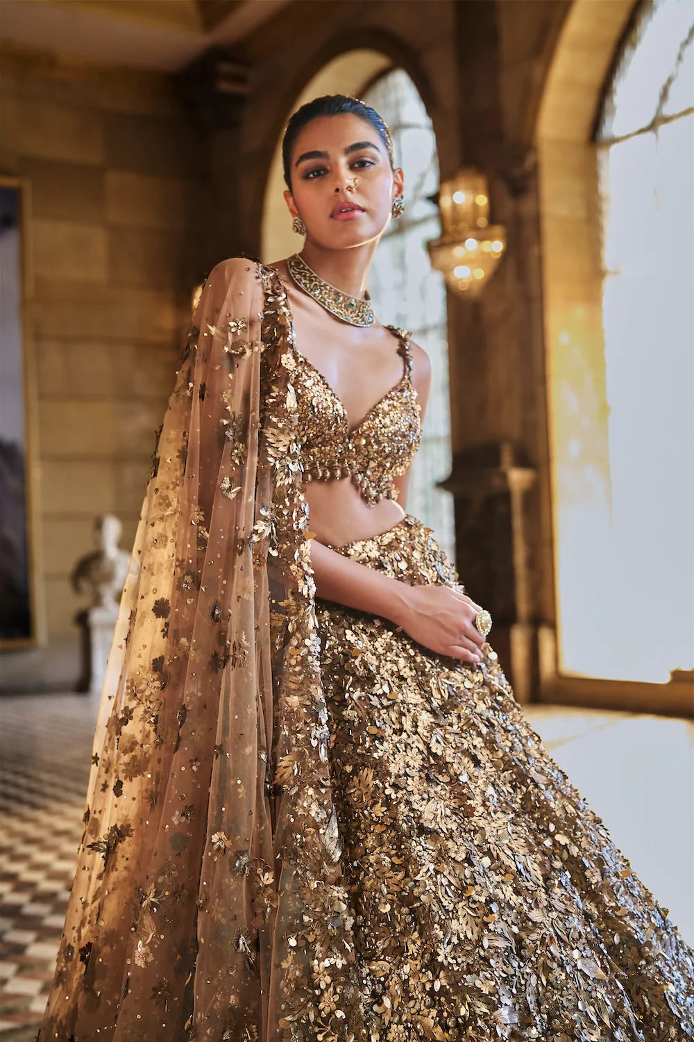 Metallic Gold 3D Lehenga Set