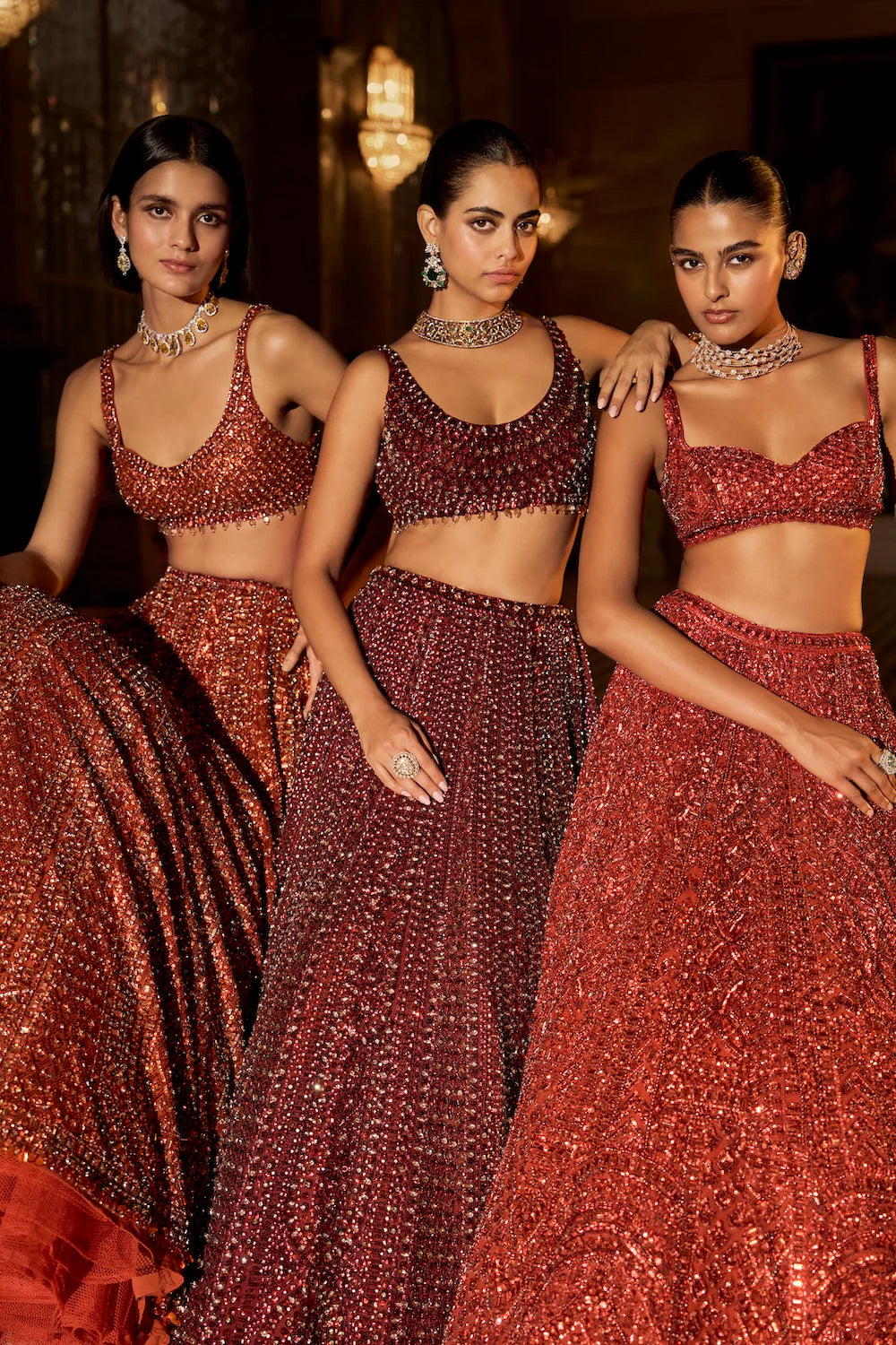 Copper Crystal Lehenga Set
