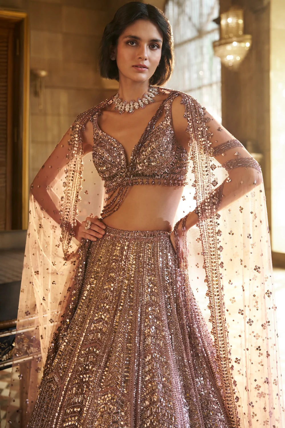 Dusty Mauve Sequin Lehenga Set