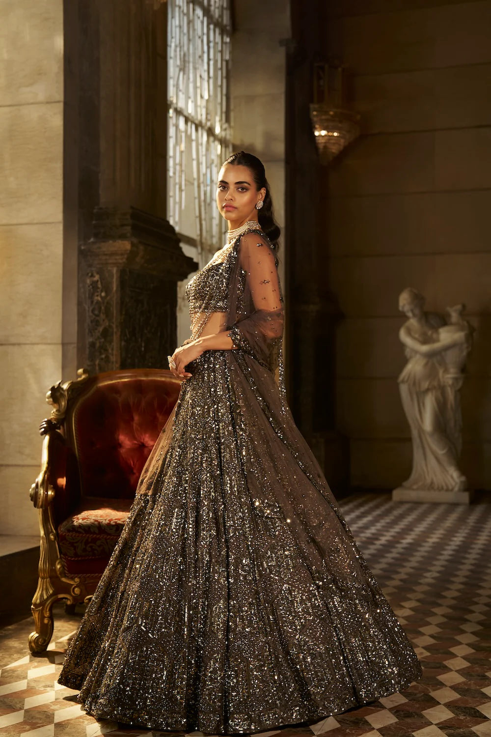 Charcoal Sequin Lehenga Set