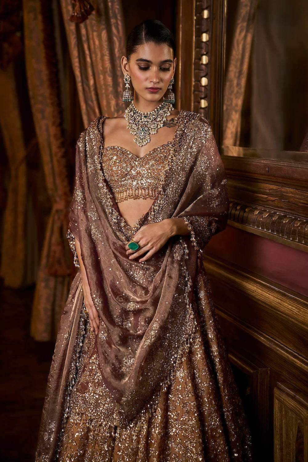 Mustard Tissue Lehenga Set