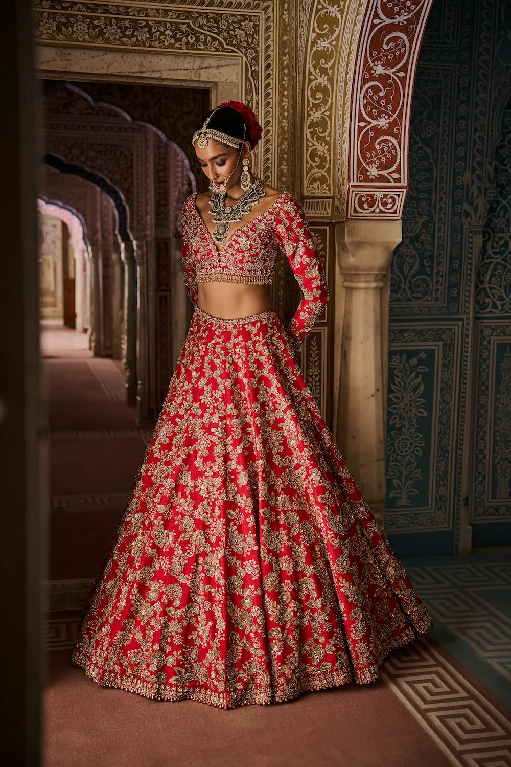 Red Crystal Lehenga Set