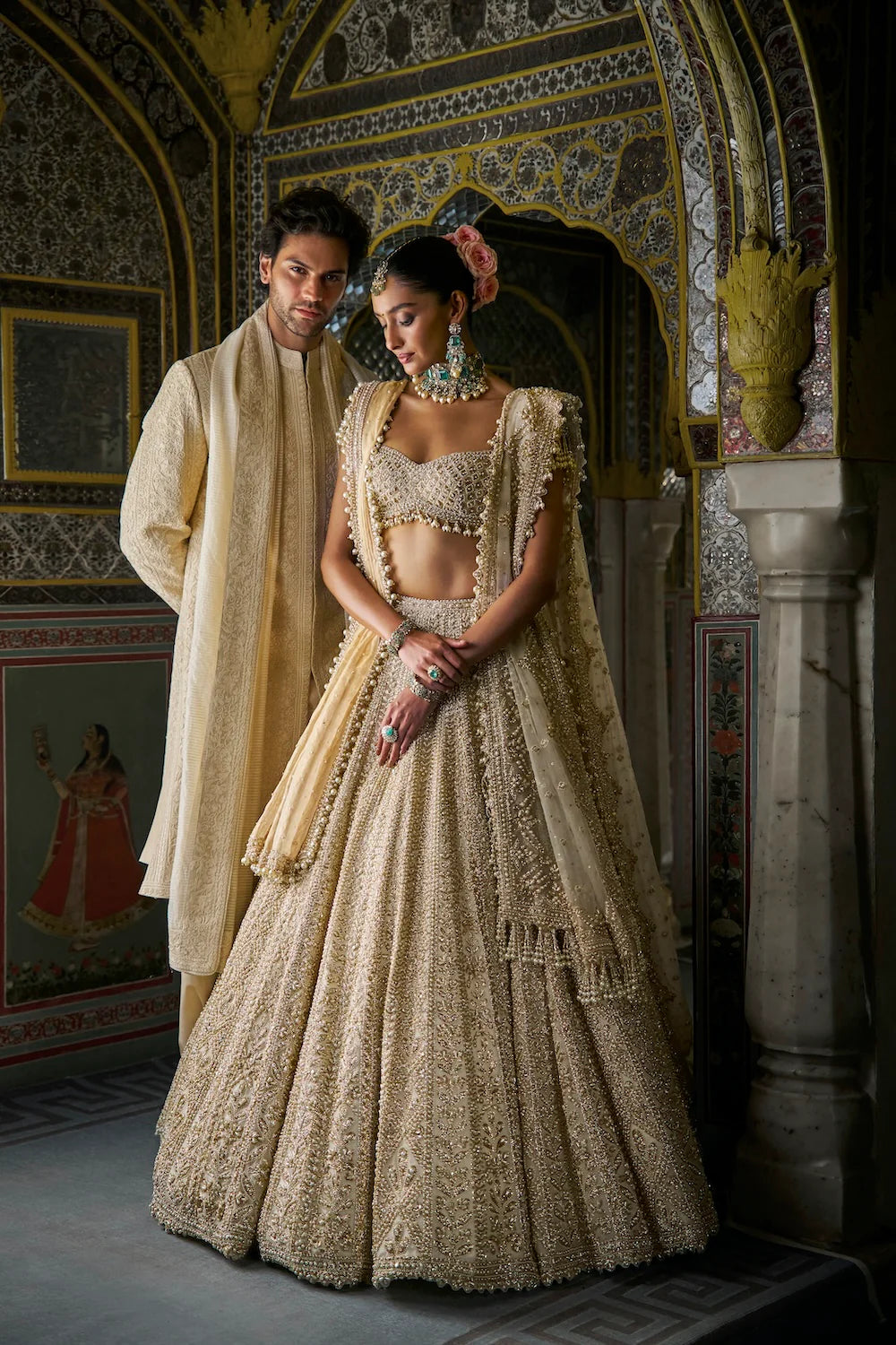 Ivory Gold Pearl Lehenga Set