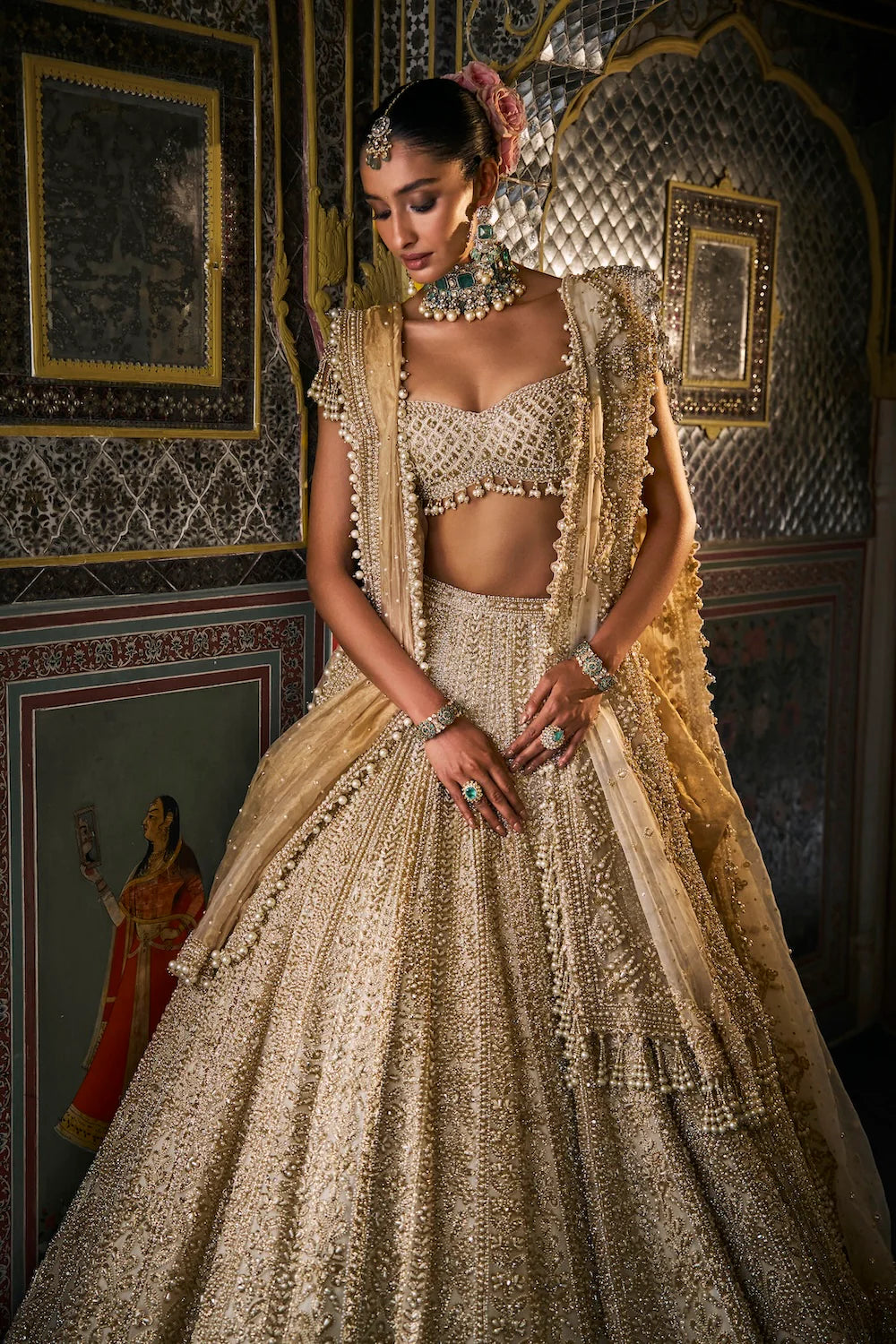 Ivory Gold Pearl Lehenga Set