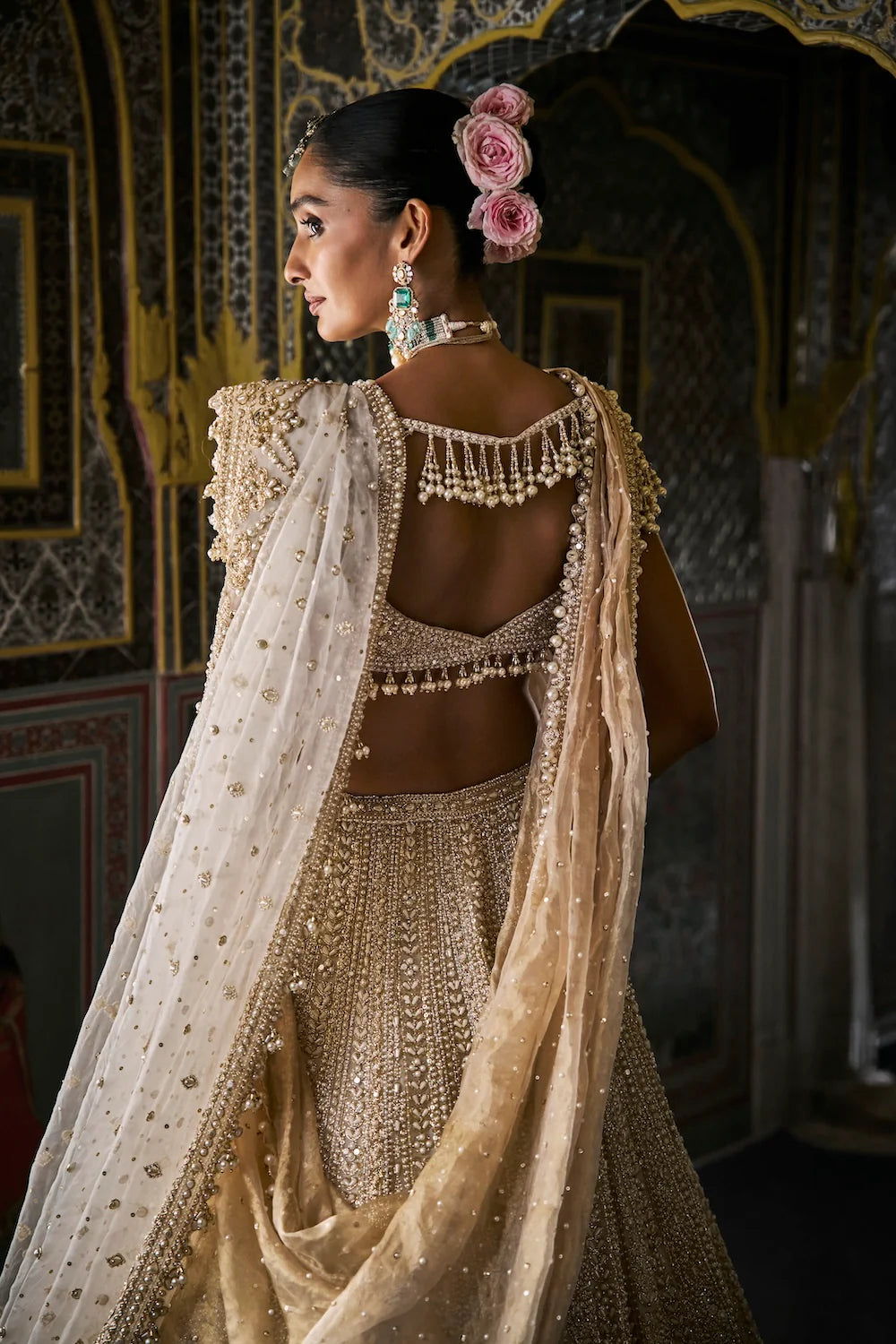 Ivory Gold Pearl Lehenga Set
