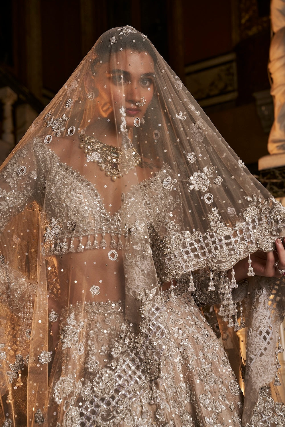 Nude Silver Cut Work Lehenga Set- Ready to Ship