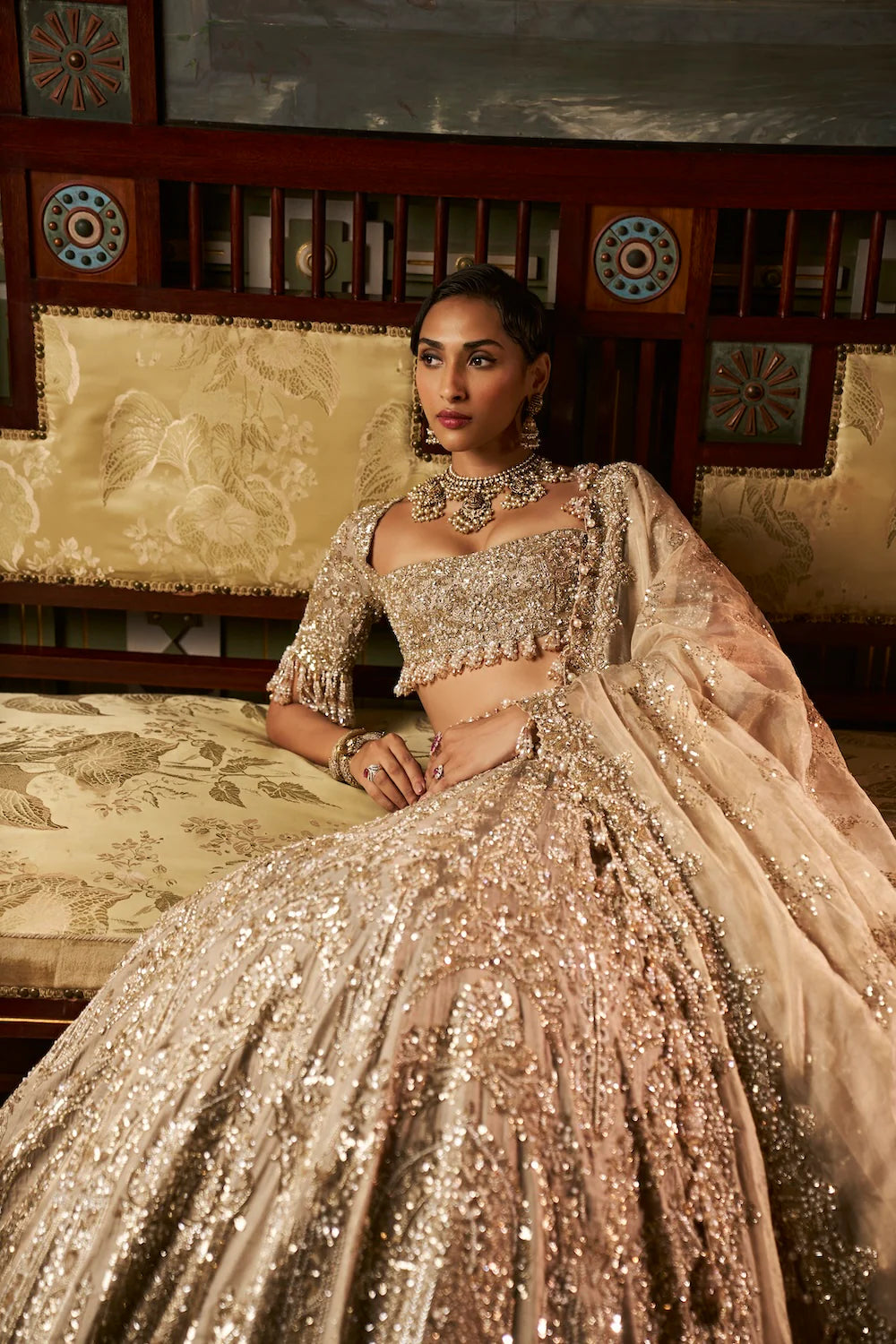 Gold Silver Tissue Lehenga Set