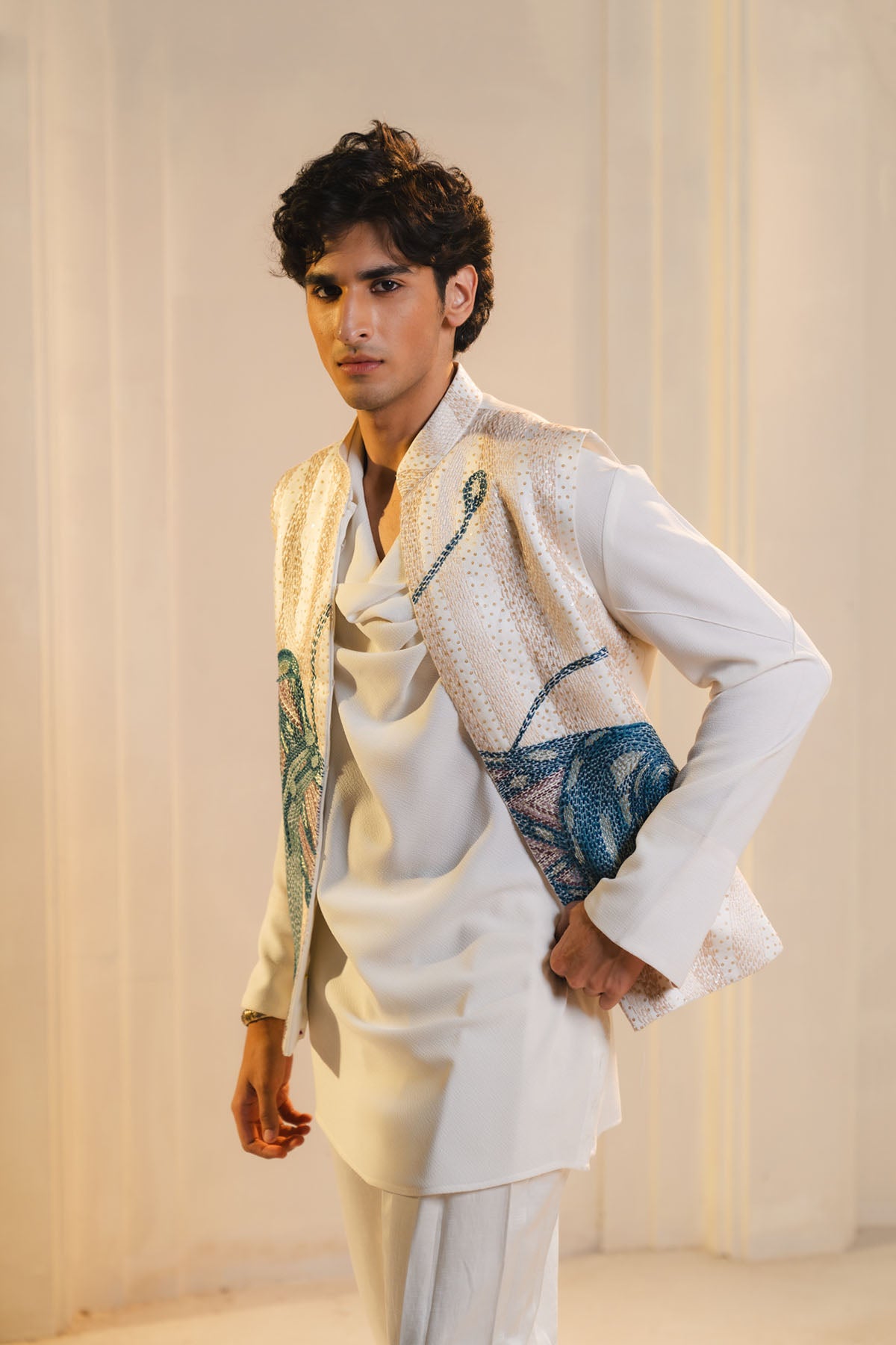 Ivory Hand Embroidered Nehru Jacket Set