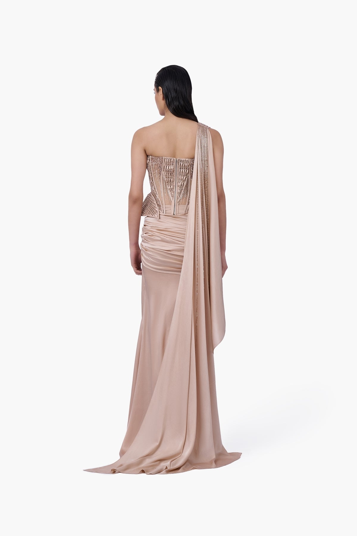Woven Bodice Crystal-Draped Saree