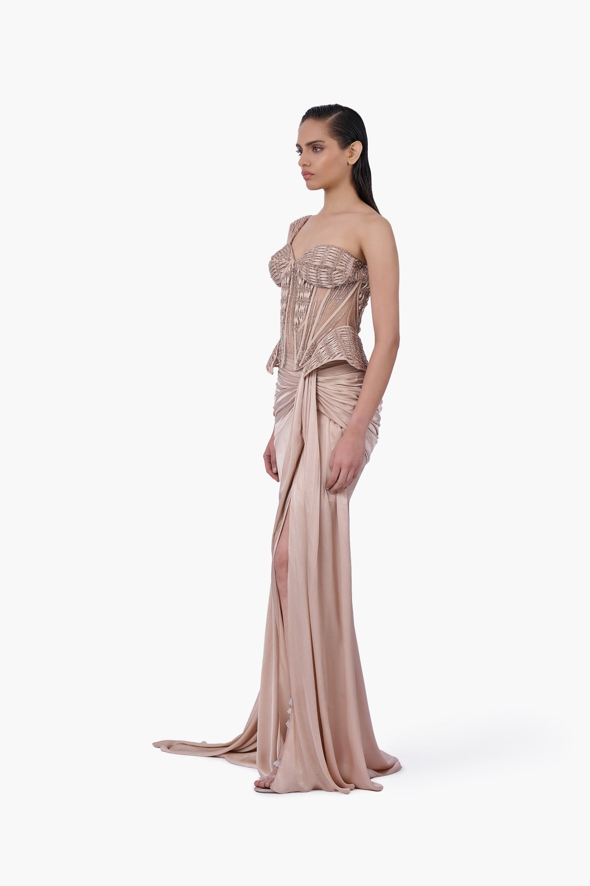 Woven Bodice Crystal-Draped Saree