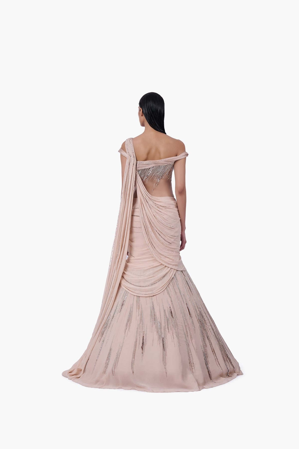 The Champagne Veil Saree Lehenga