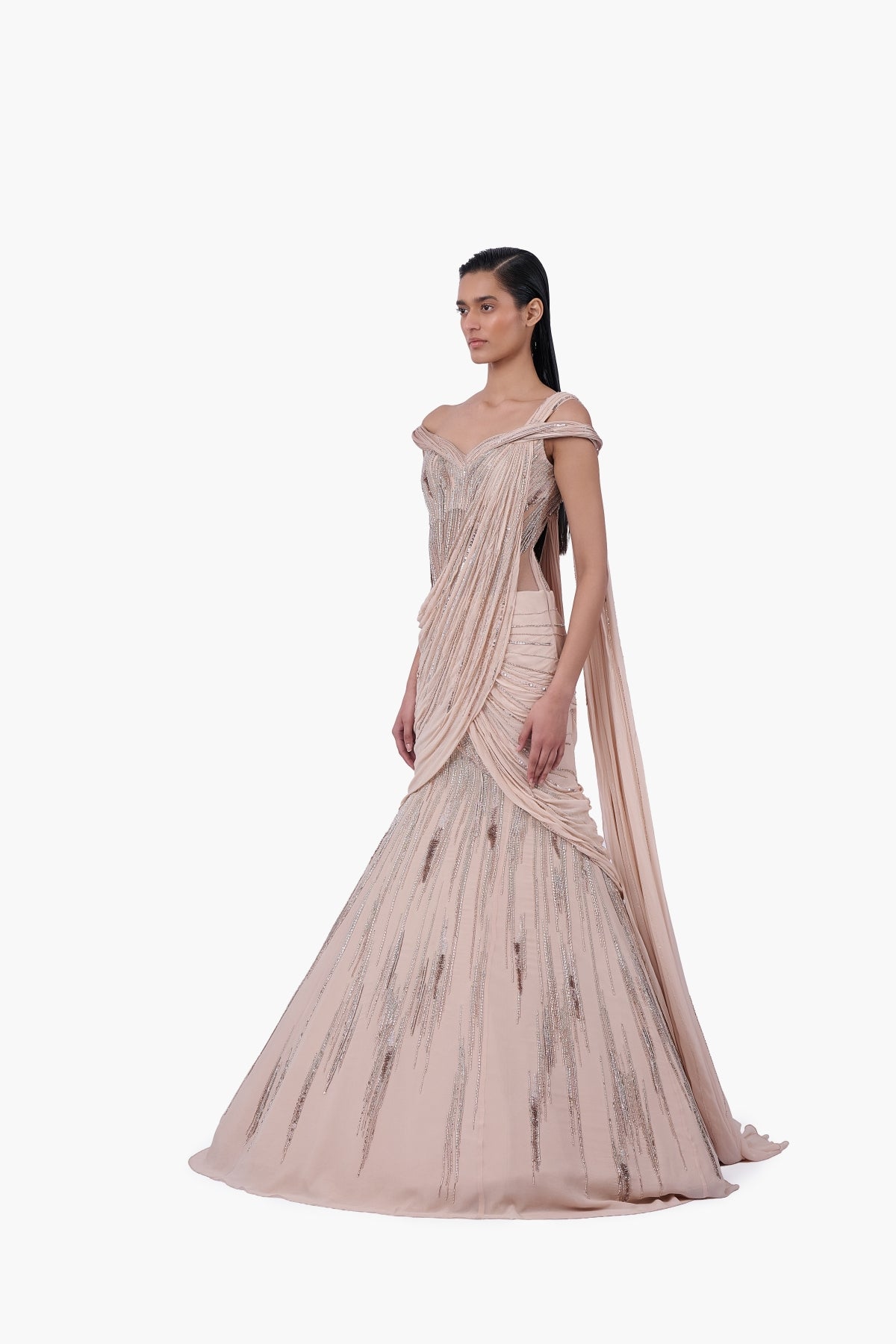 The Champagne Veil Saree Lehenga