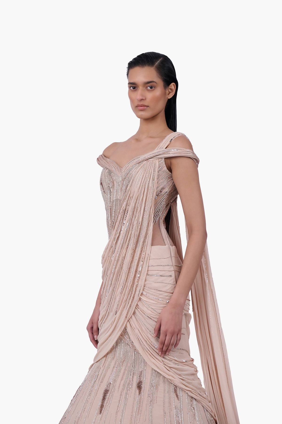 The Champagne Veil Saree Lehenga