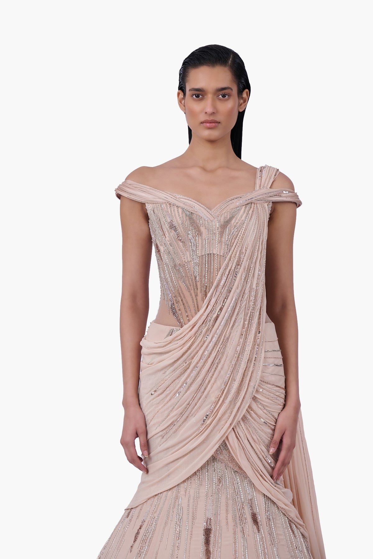 The Champagne Veil Saree Lehenga