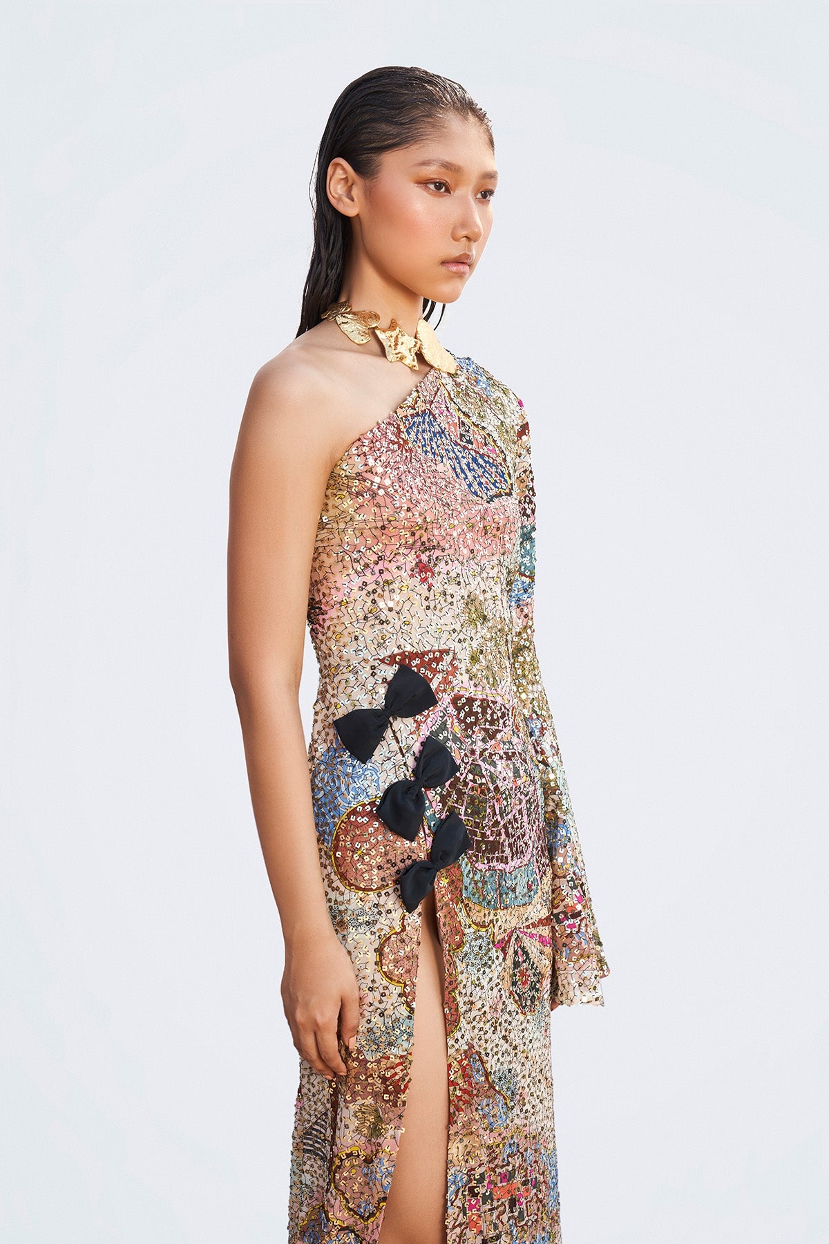 Roshni Chopra In Mariners - Muse Multicolor Sequined Bow Gown